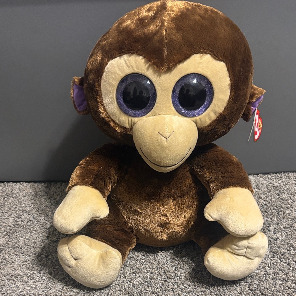 17 inch Plush Brown and Cream Monkey with Sparkle Purple Eyes - Soft Cuddly Toy